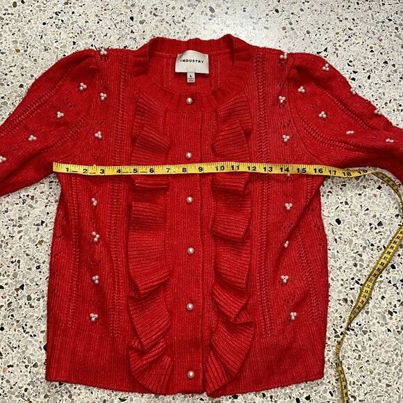INDUSTRY red pearl sweater cardigan worn once  large L - Picture 4 of 8